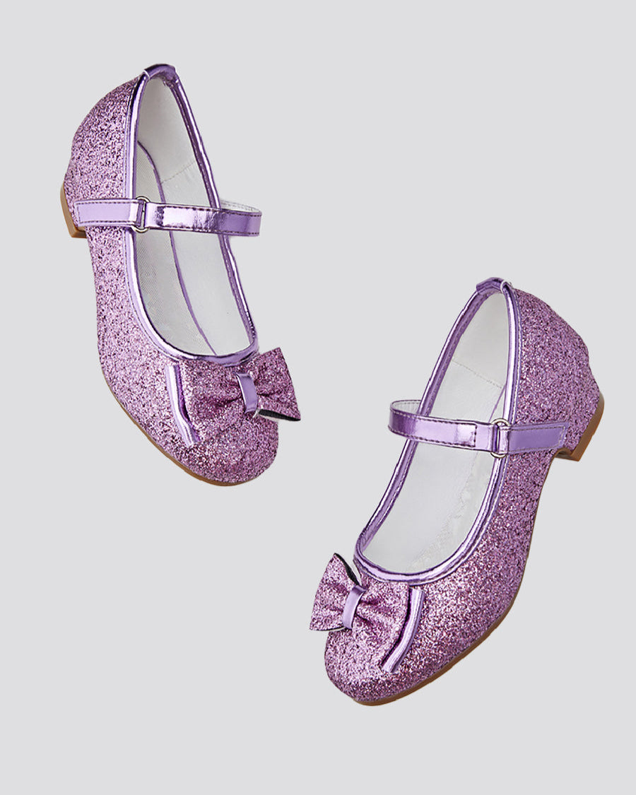 Purple Girls Glitter Mary Jane Low Heel Shoes