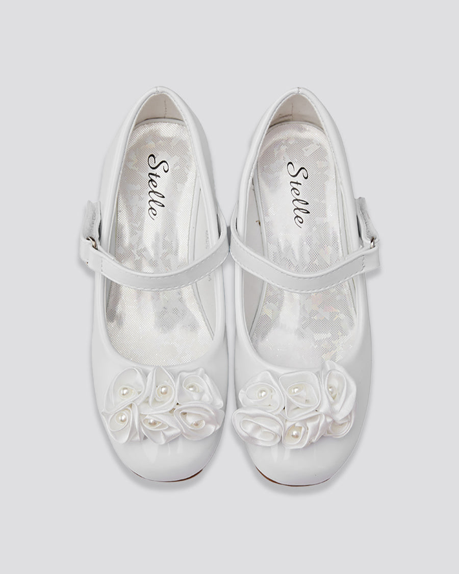 White Girls Floral Mary Jane Low Heel Party Shoes