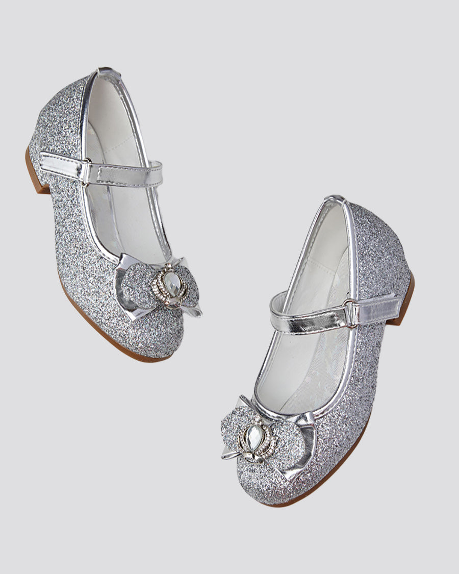 Silver Girls Crown Glitter Mary Jane Dress Shoes