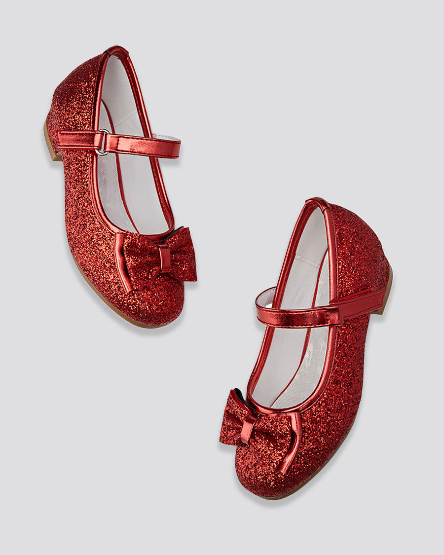 Red Girls Glitter Mary Jane Low Heel Shoes