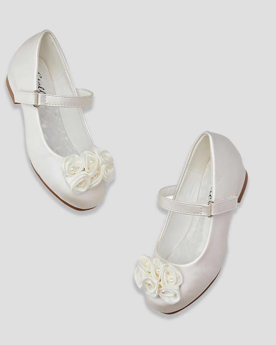Champagne Girls Floral Mary Jane Low Heel Party Shoes