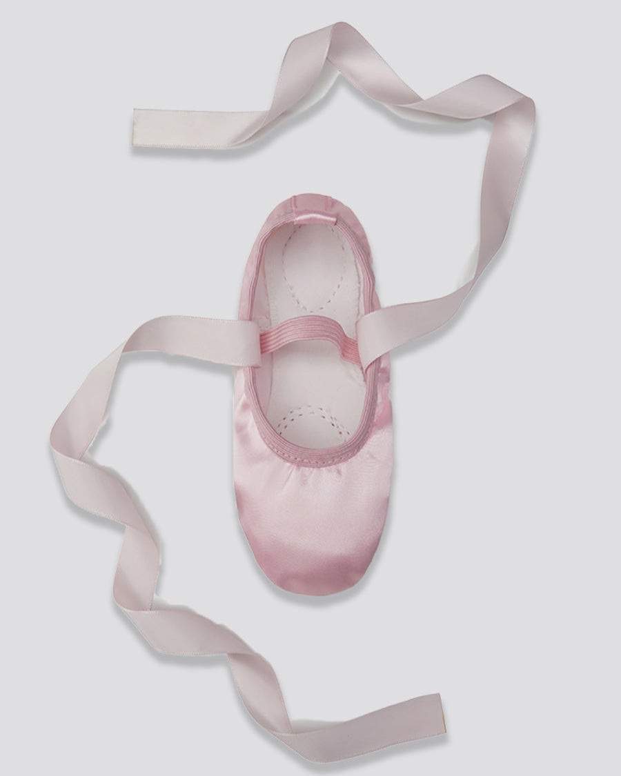 Pink Kids Satin Ballet Shoes with Ribbon