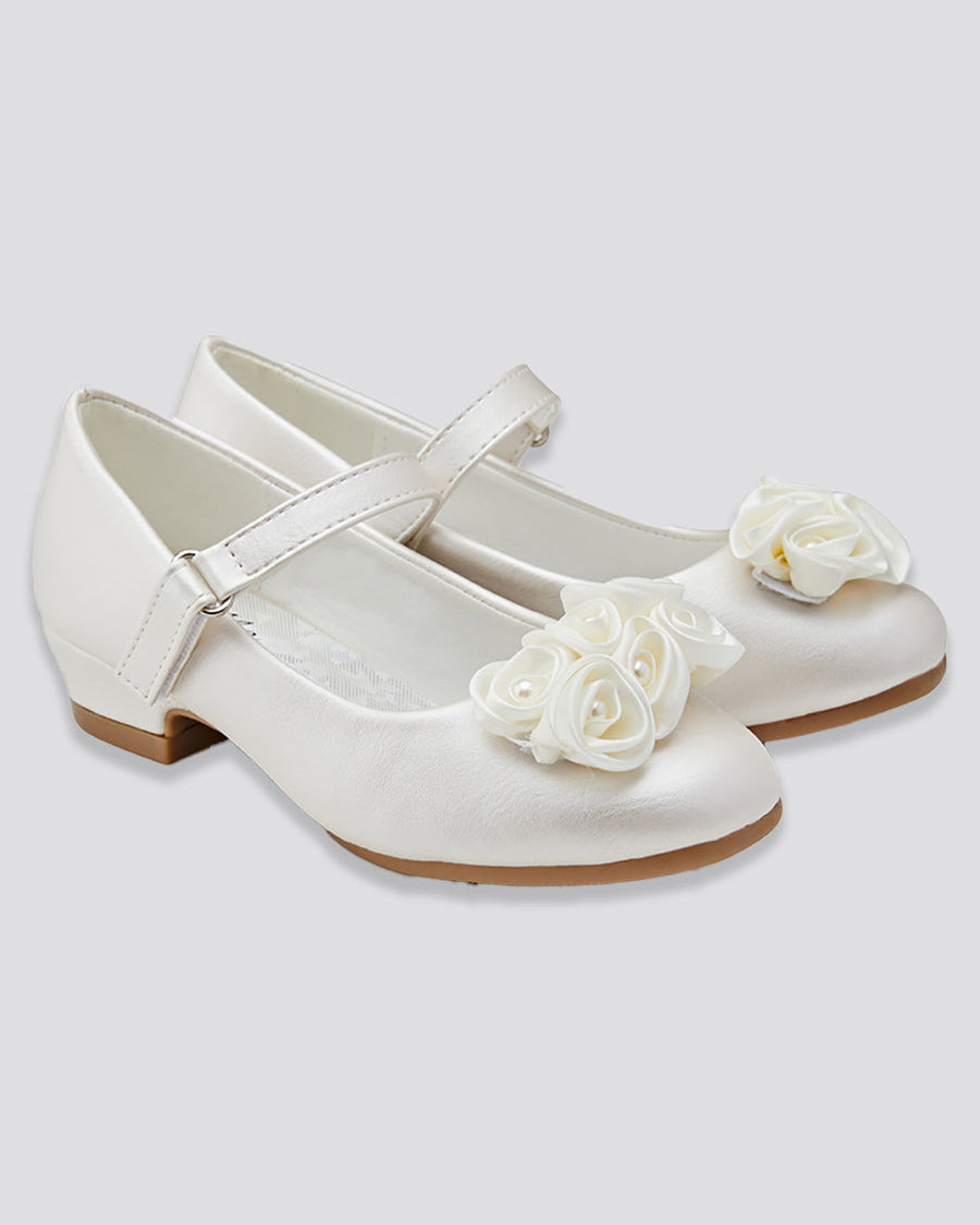 Champagne Girls Floral Mary Jane Low Heel Party Shoes