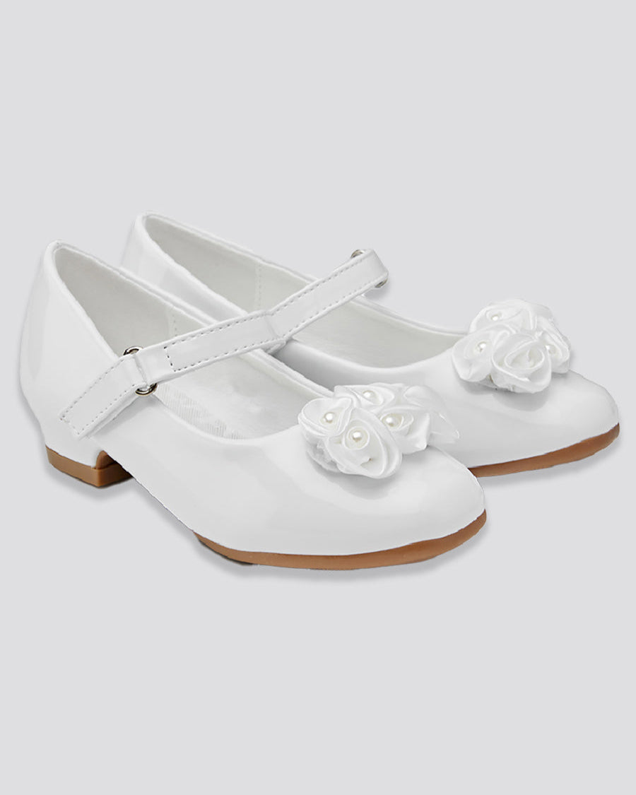 White Girls Floral Mary Jane Low Heel Party Shoes