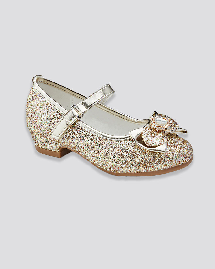 Gold Girls Crown Glitter Mary Jane Dress Shoes