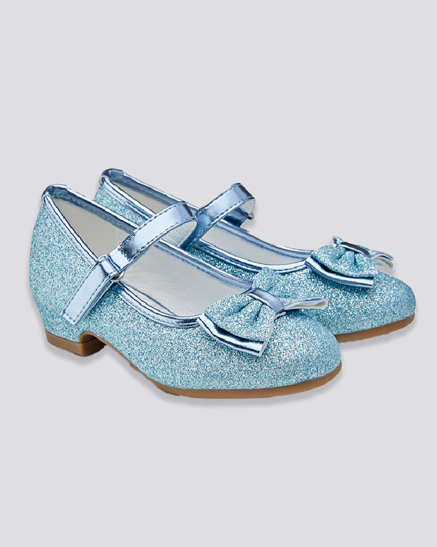 Blue Girls Glitter Mary Jane Low Heel Shoes