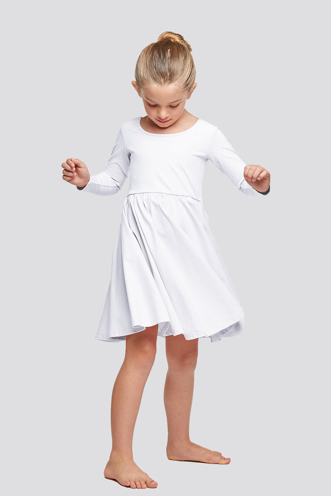 girls long sleeve dress white front view