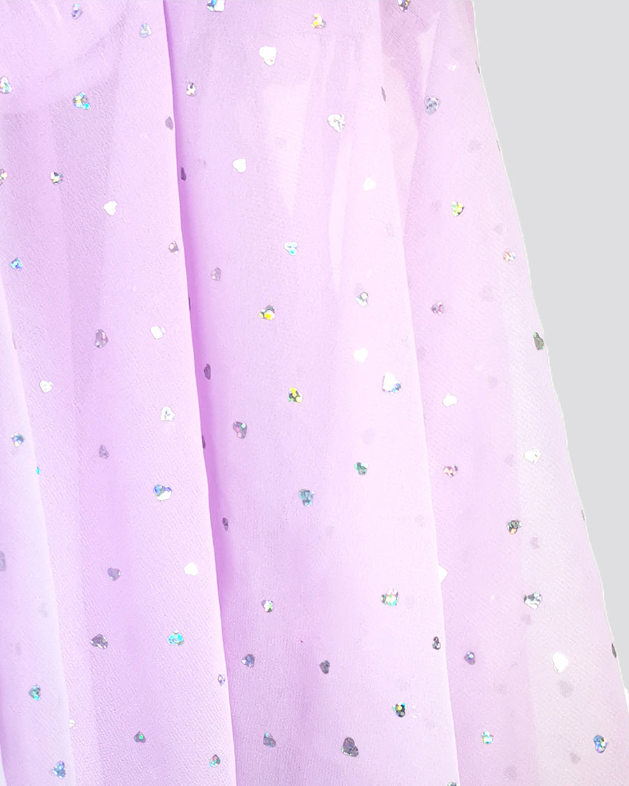 Girls Sparkling Flutter Sleeves Dress in Purple