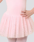 Ballet Pink Girls Sparkling Sweetheart Mesh Inserted Short Sleeves Tulle Dress