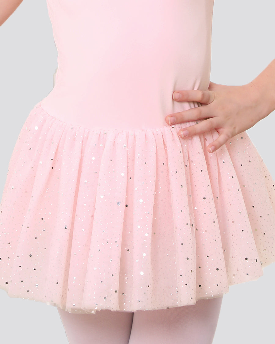 Ballet Pink Girls Sparkling Sweetheart Mesh Inserted Short Sleeves Tulle Dress