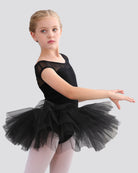 Girls Sweetheart Mesh Inserted Tank Tulle Dress in Black