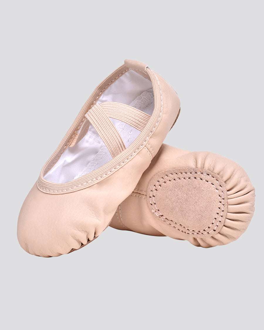 Ballet Pink Kids PU Leather Ballet Shoes(split sole, no drawstring)