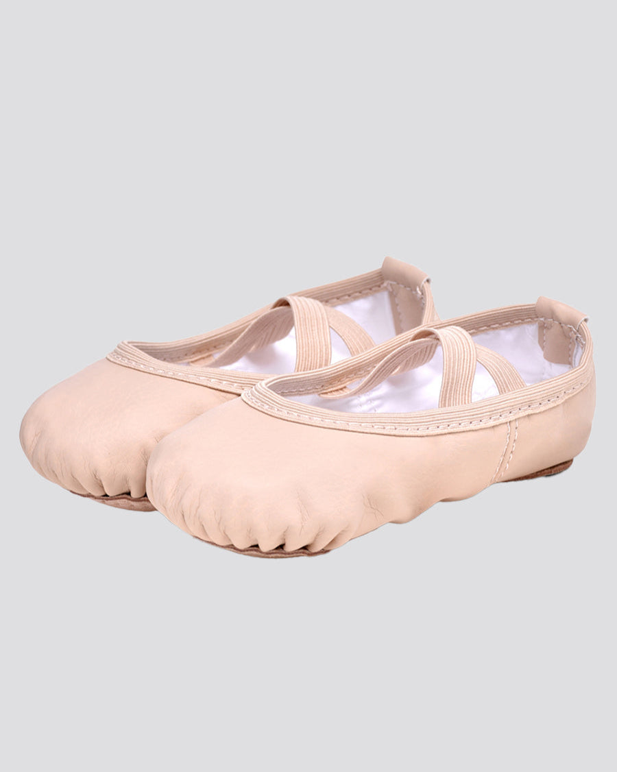 Ballet Pink Kids PU Leather Ballet Shoes(split sole, no drawstring)
