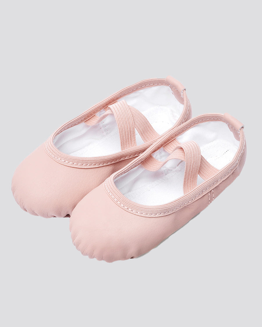 Pink Kids PU Leather Ballet Shoes(split sole, no drawstring)