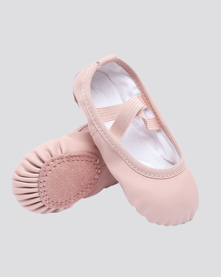 Pink Kids PU Leather Ballet Shoes(split sole, no drawstring)