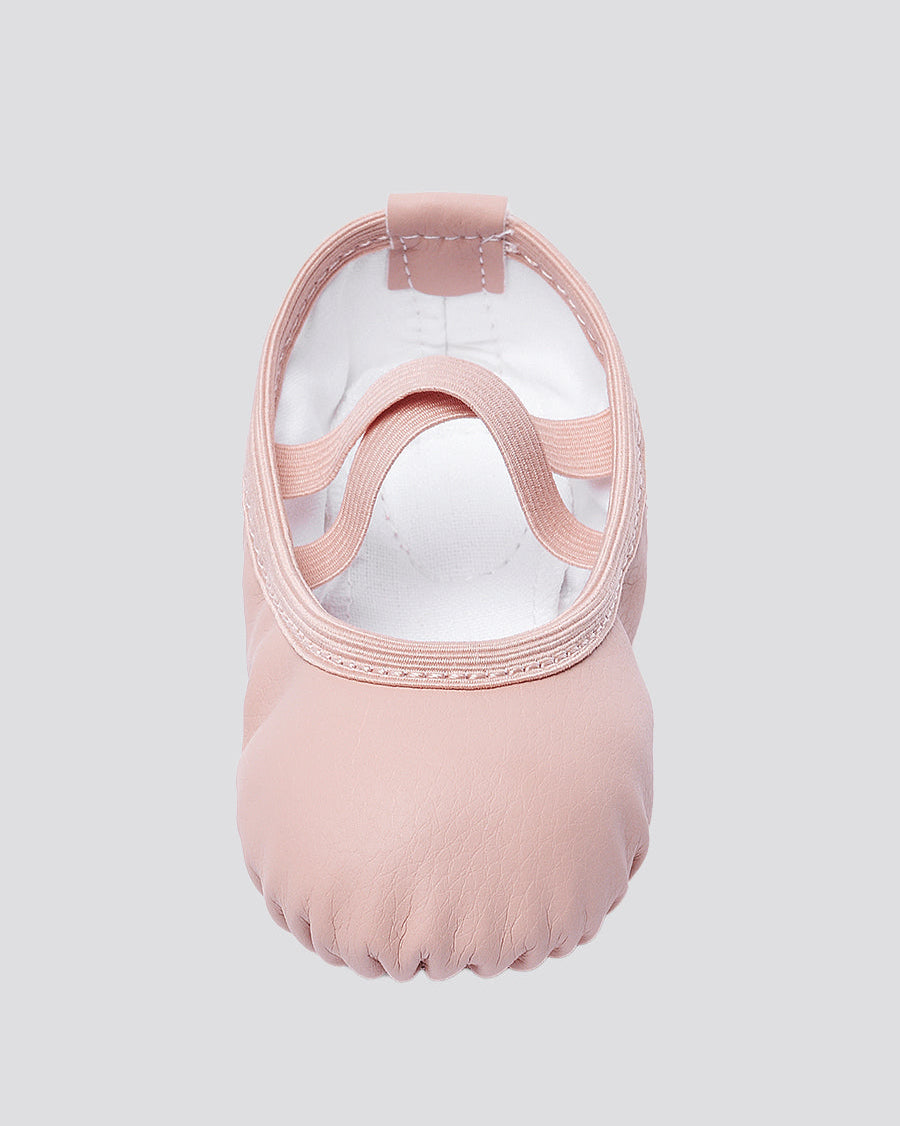 Pink Kids PU Leather Ballet Shoes(split sole, no drawstring)