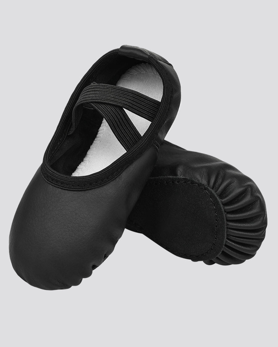 Black Kids PU Full Leather Ballet Shoes (Full Sole)