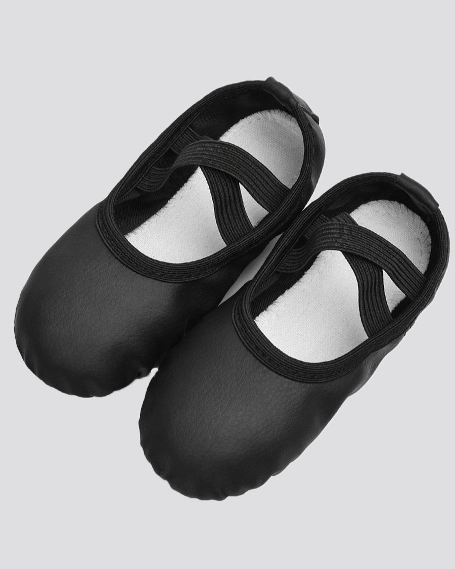 Black Kids PU Full Leather Ballet Shoes (Full Sole)