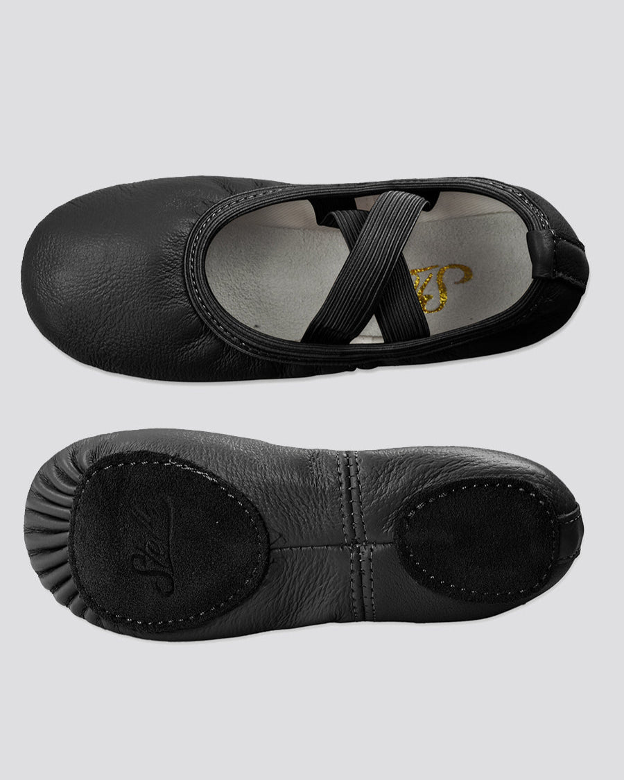 Black Kids Premium Leather Ballet Shoes (Split Sole)