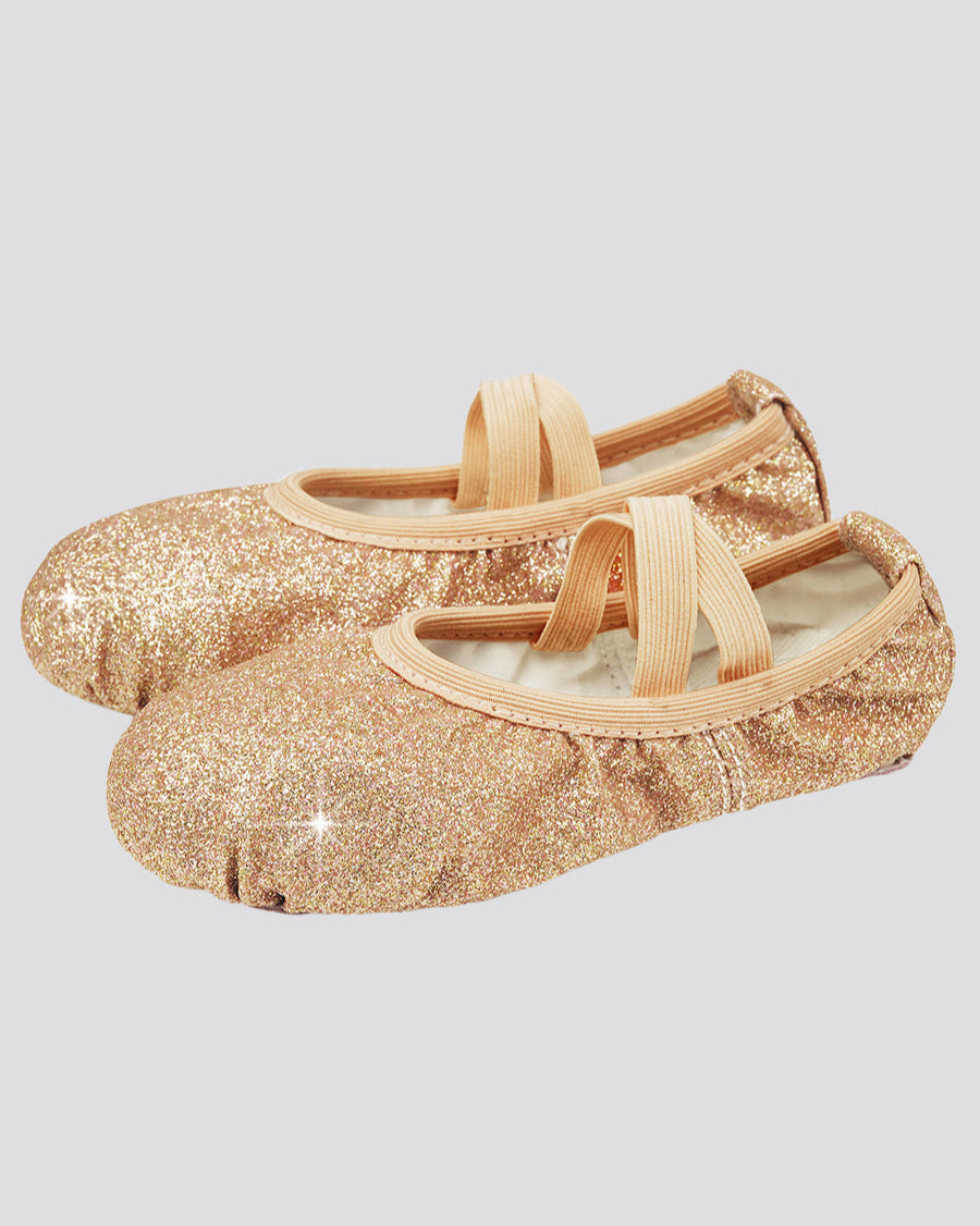 Gold glitter Kids Glitter Ballet Shoes