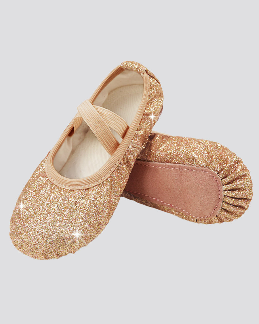 Gold glitter Kids Glitter Ballet Shoes
