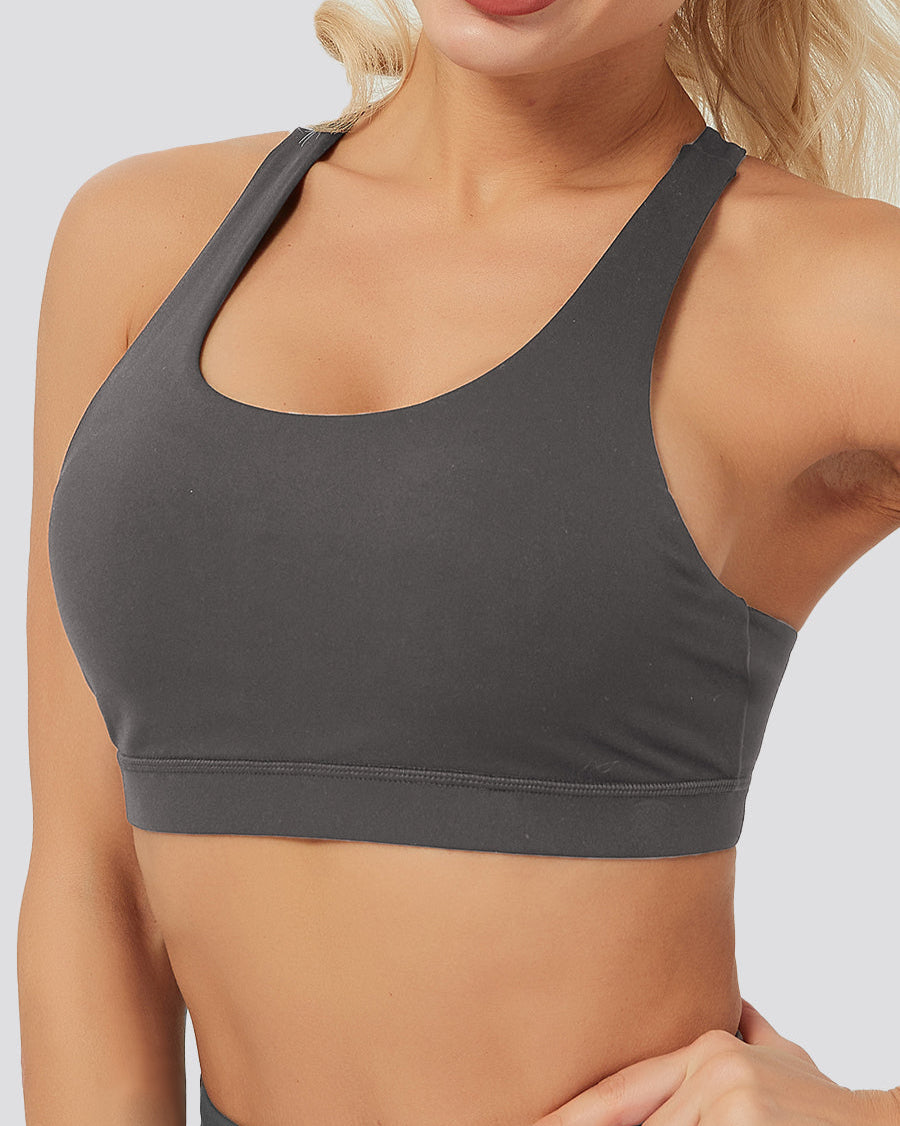 Charcoal SoftLuxe Mesh Racerback Sports Bra