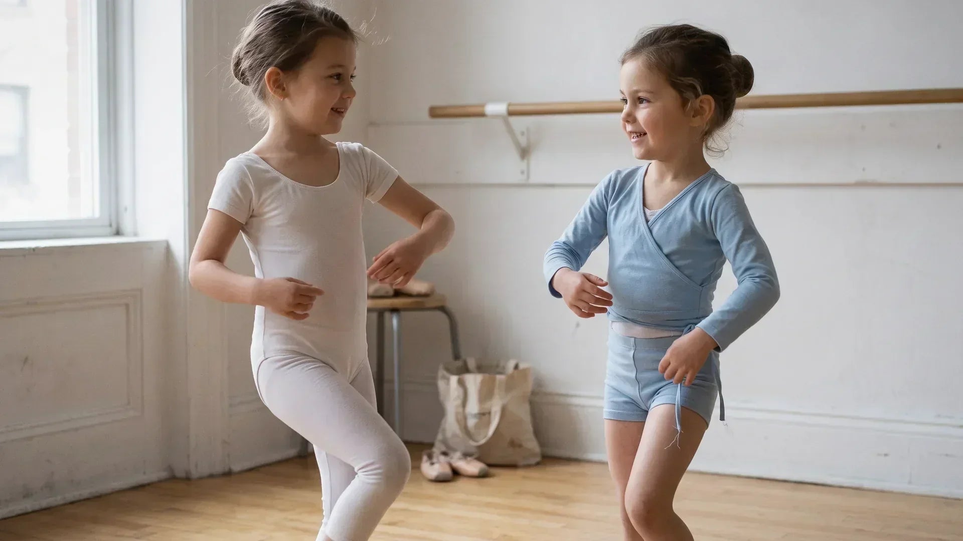 Two kids doing the two-step, a basic dance move every beginner learns