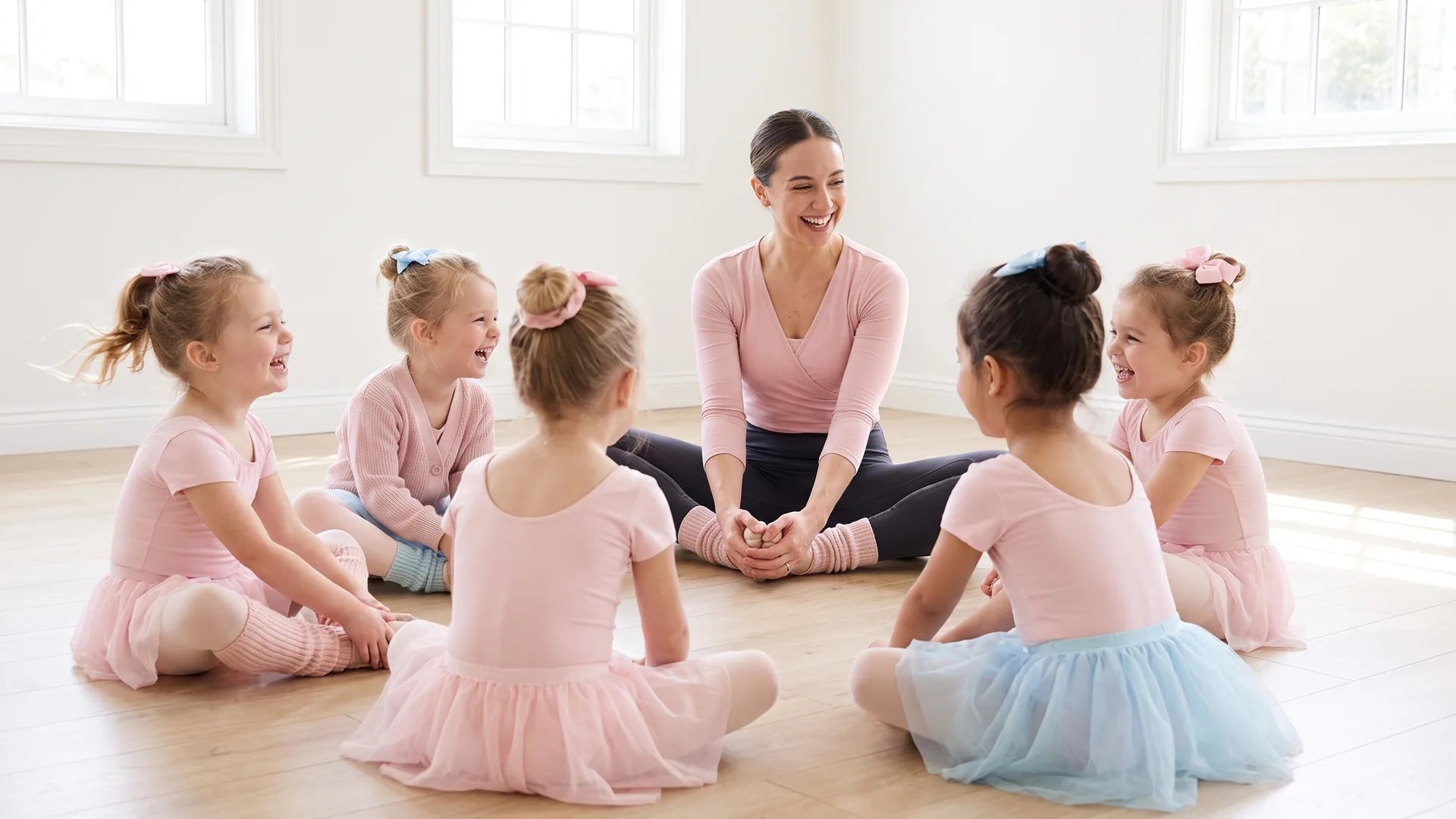 Preschool creative movement circle in a kids' ballet class