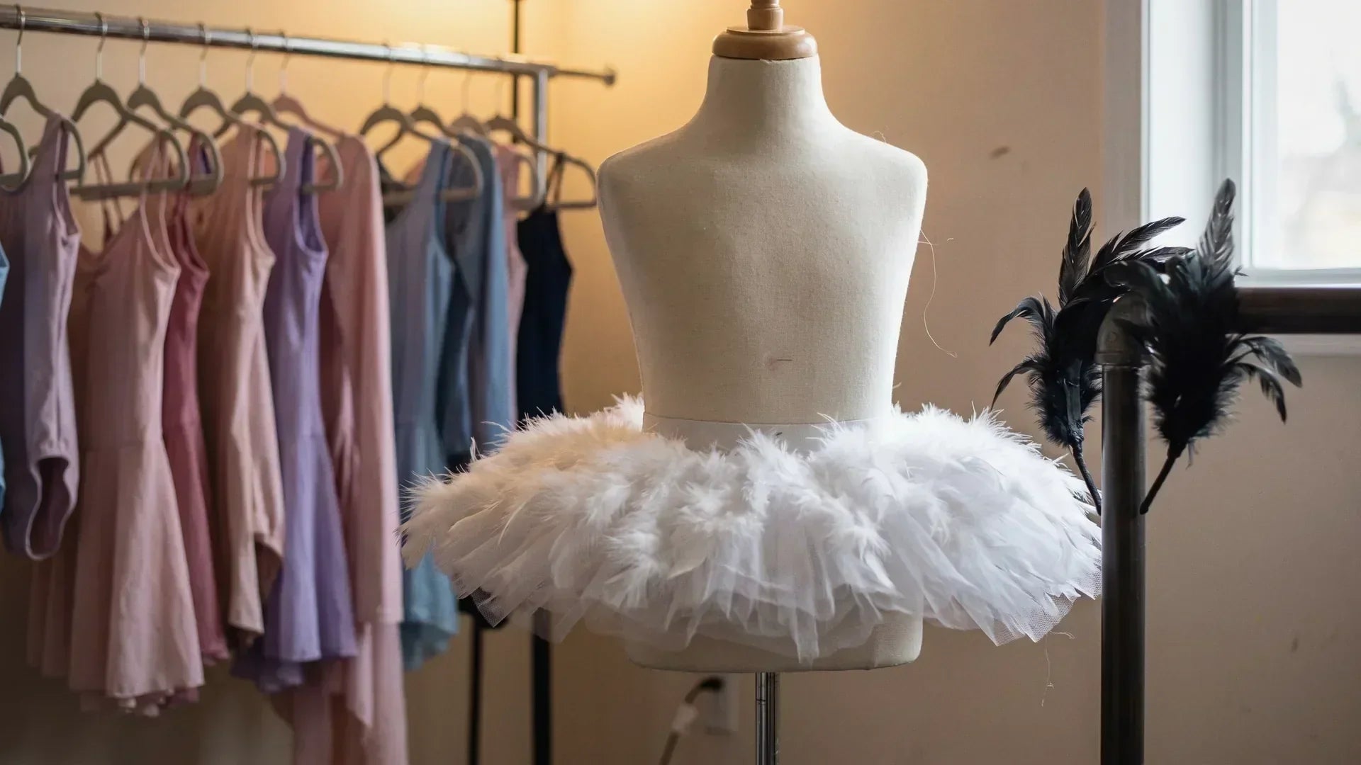 White swan tutu and black headpiece from the Swan Lake ballet