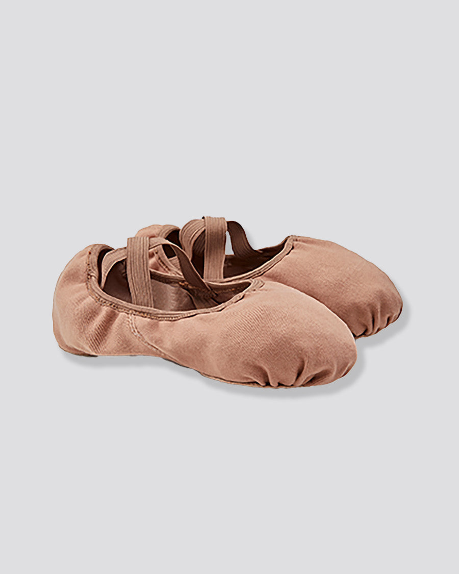 Tan split sole canvas ballet shoes