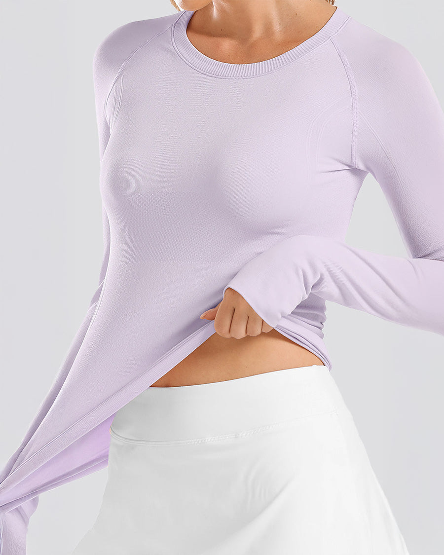 Light Purple Seamless Long Sleeve Tops (Thumb Hole)