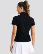 Black womens polo shirt back view