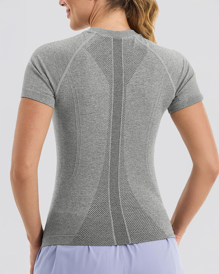 Grey Seamless Short Sleeve Yoga Tops