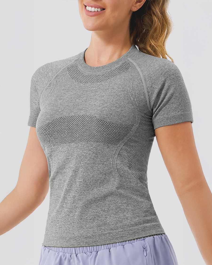Grey Seamless Short Sleeve Yoga Tops
