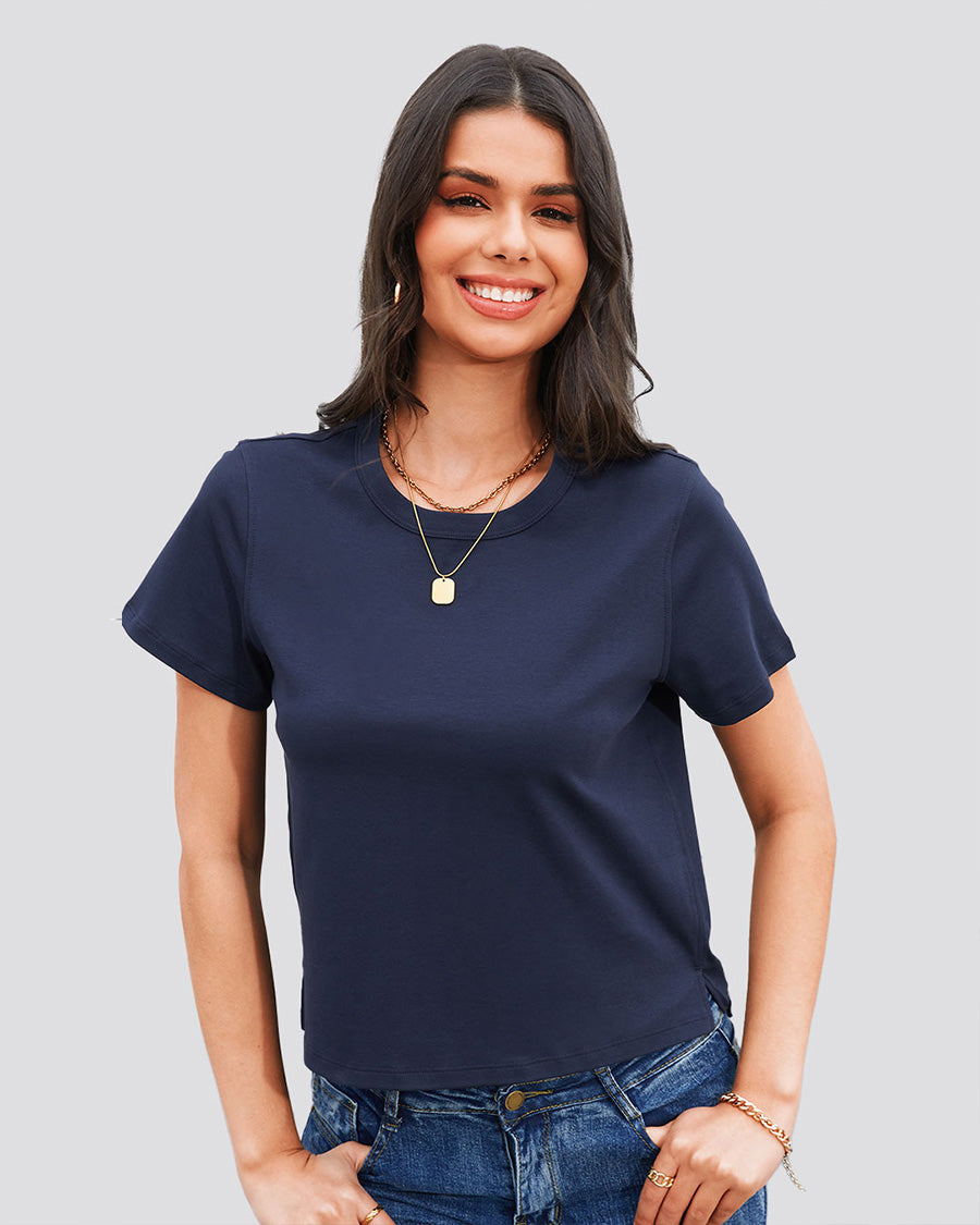 Navy cotton t-shirts front view 