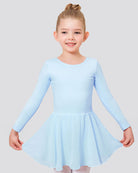Girls Long Sleeve Ballet Leotards with Sheer Skirt in blue