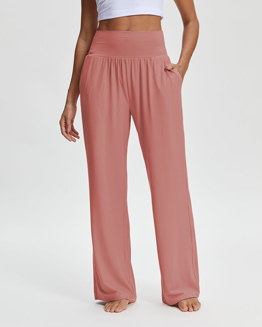 High-Waisted Wide Leg Lounge Pants in Dusty Pink | Stelle
