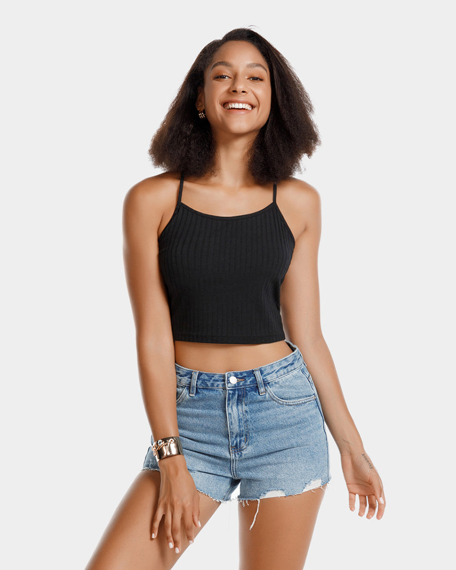 Black Ribbed Knit Cami Crop Top