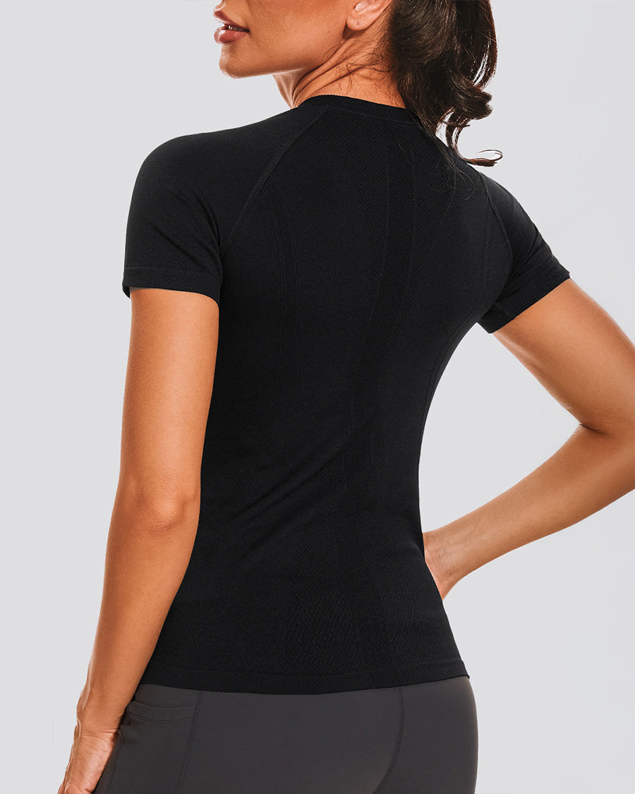 Black Seamless Short Sleeve Yoga Tops