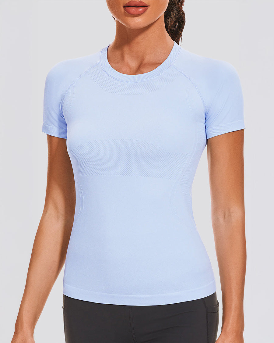 Blue Seamless Short Sleeve Yoga Tops