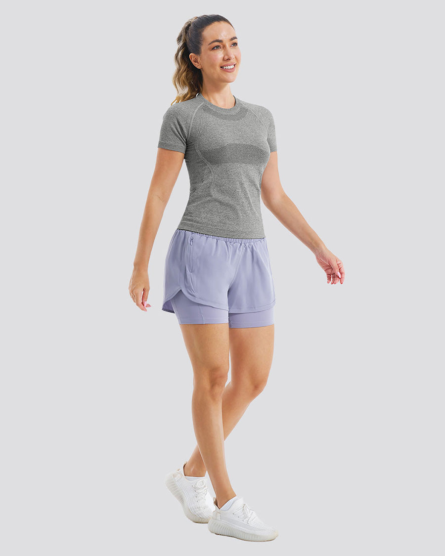 Grey Seamless Short Sleeve Yoga Tops
