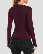 Burgundy Seamless Long Sleeve Tops (Thumb Hole)