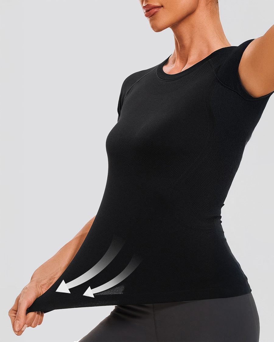 Black Seamless Short Sleeve Yoga Tops