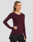 Burgundy Seamless Long Sleeve Tops (Thumb Hole)