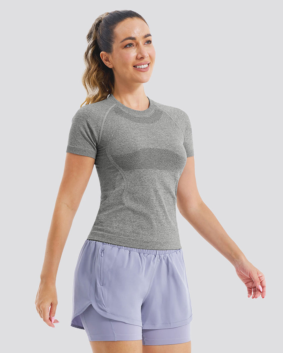 Grey Seamless Short Sleeve Yoga Tops