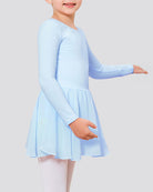 Girls Long Sleeve Ballet Leotards with Sheer Skirt in blue