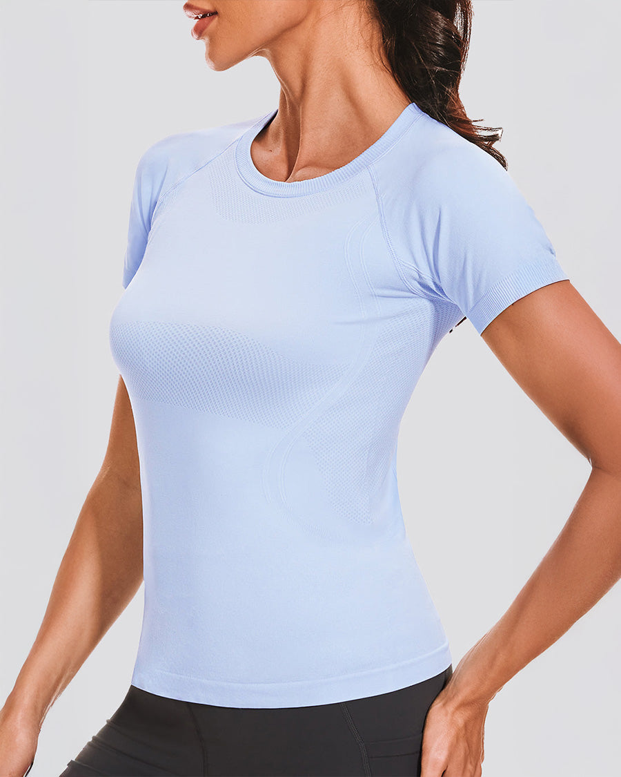 Blue Seamless Short Sleeve Yoga Tops