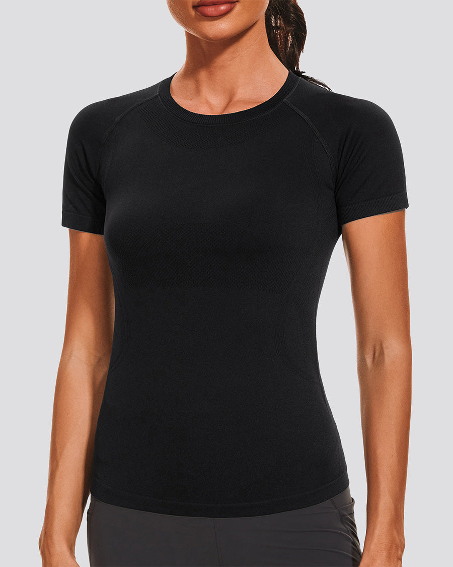 Black Seamless Short Sleeve Yoga Tops