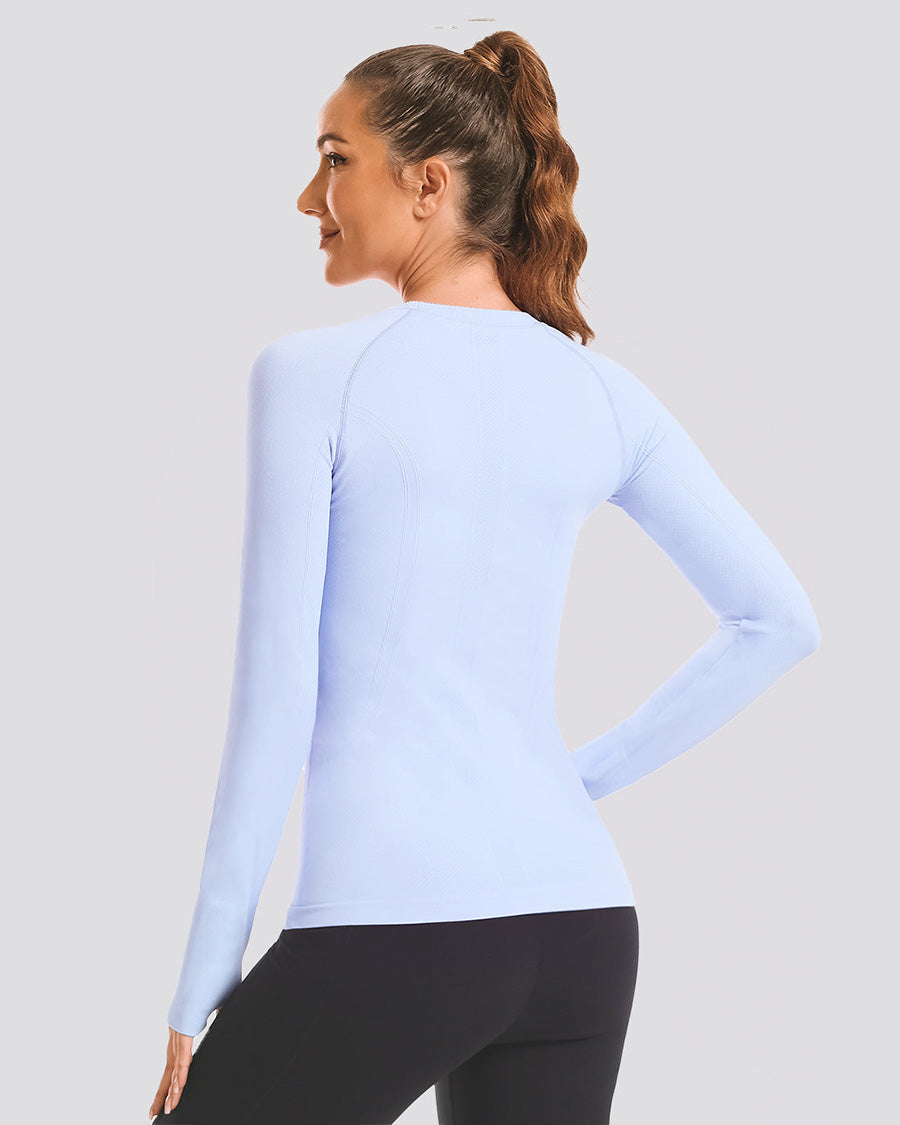Blue Seamless Long Sleeve Tops (Thumb Hole)