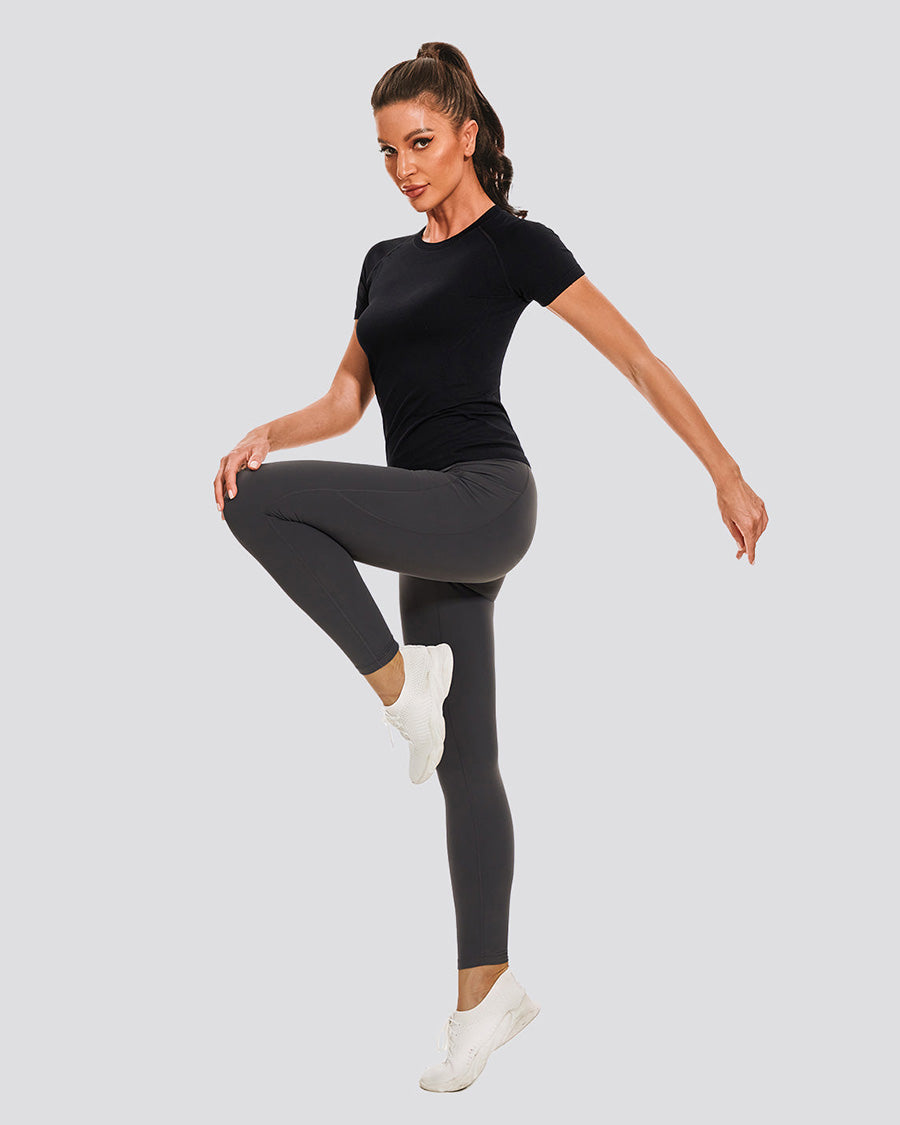 Black Seamless Short Sleeve Yoga Tops
